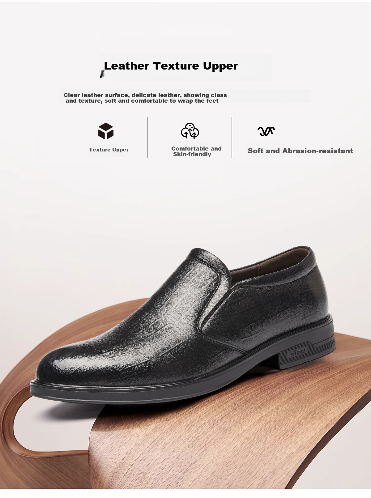 Huili Men's Shoes, Business Commute Leather Shoes, Versatile Casual Comfortable Slip-On Soft Surface Formal Shoes for Dads, Black, Size 44 5