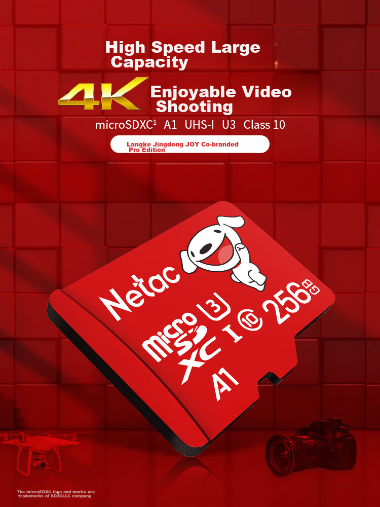 Netac & JOY Co-Branded Edition, 256GB TF (MicroSD) Memory Card, U3 C10 A1 4K P500 Series, Read Speed 100MB/s, Supports 4K, Continuous Recording 1