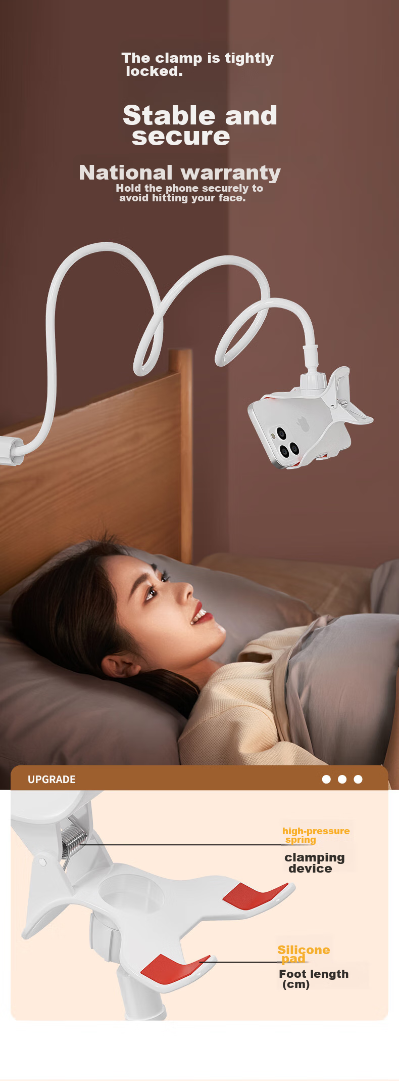 BIAZE Lazy Phone Holder Bed Headboard Phone Stand Anywhere on Bed Or Desk Watch Live Streaming Binge-Watching Videos Lazy Phone Stand B67-White 5