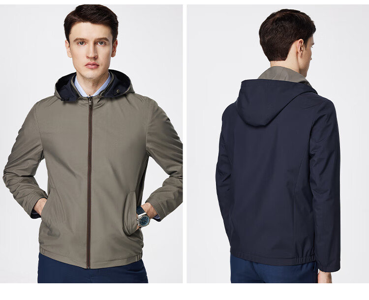 FIRS Jacket, Double-Sided Wear, Hooded, Detachable Stand Collar, Contrasting Colors, Spring Business Commute, Soft Breathable Comfortable Casual Coat 11