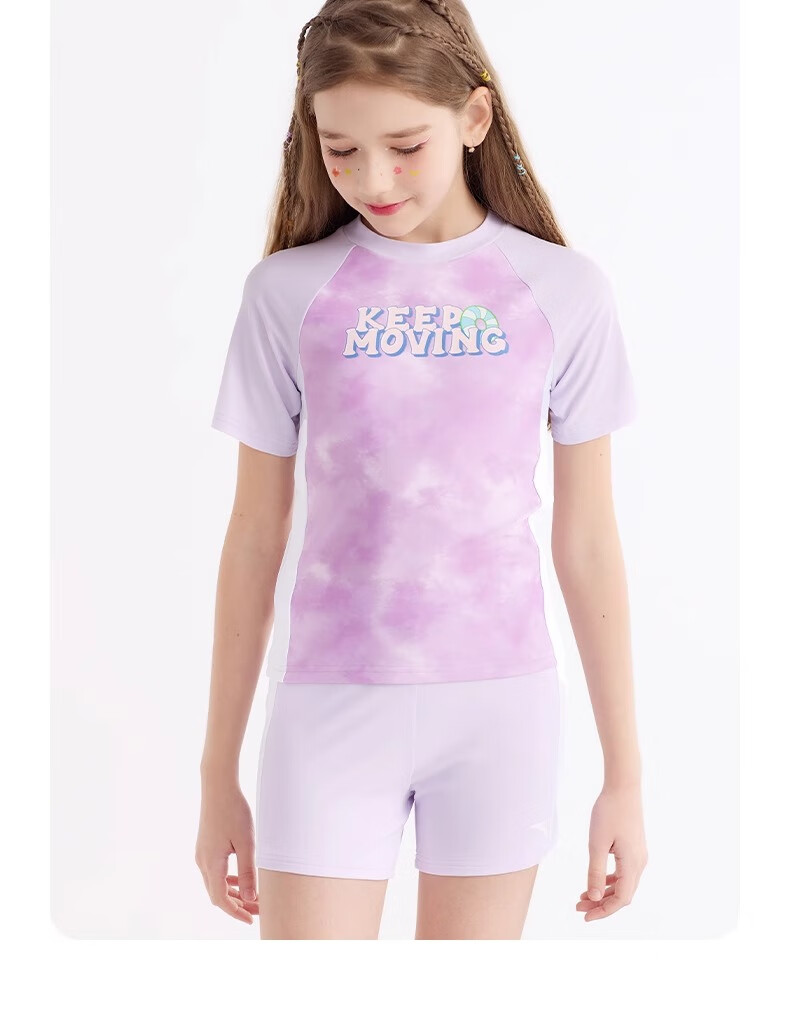 ANTA Children's Swimsuit for Hot Springs, 2026 New Style, Big Kids Sun Protection Girls Two-Piece Professional Training Swimwear, Pink And Purple, Size 110 20
