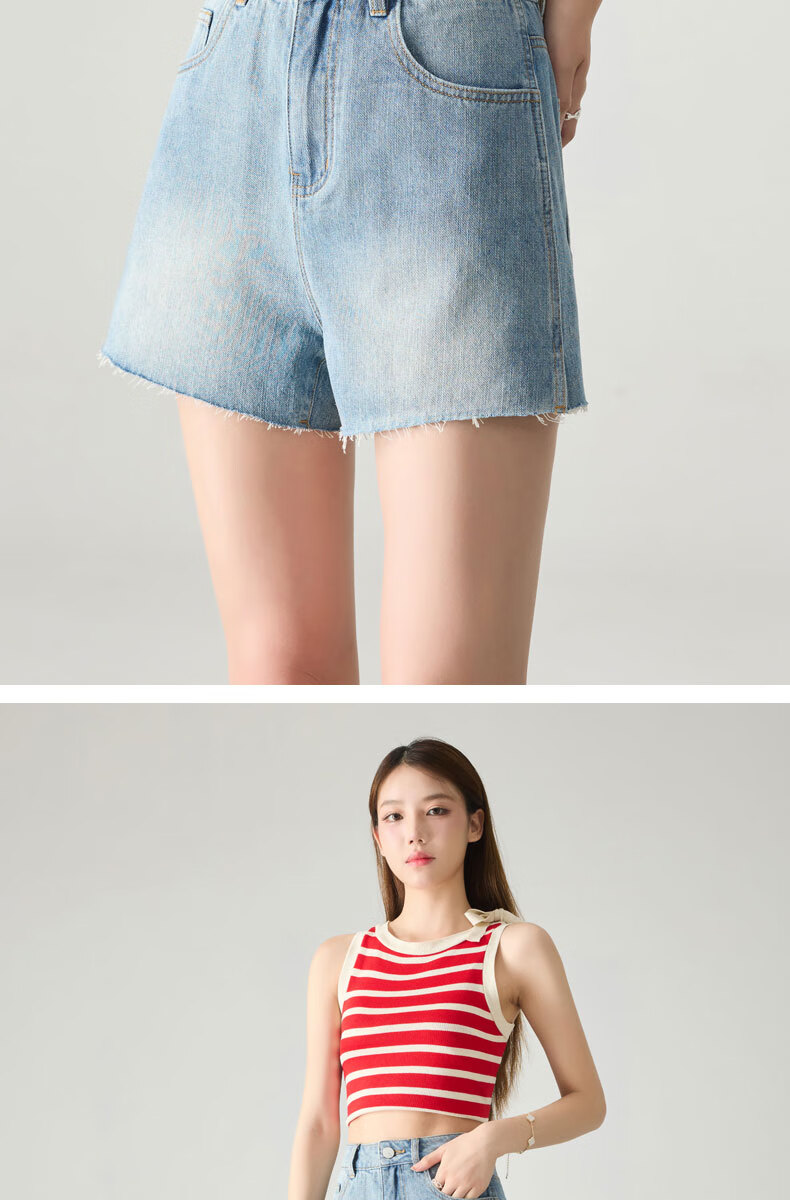 LangSha Women's Loose-Fit Denim Shorts, Lightweight for Summer, Frayed Edges, Straight-Leg Slimming A-Line Wide-Leg Pants, Casual Versatile Hot Pants for Outdoor Wear 18
