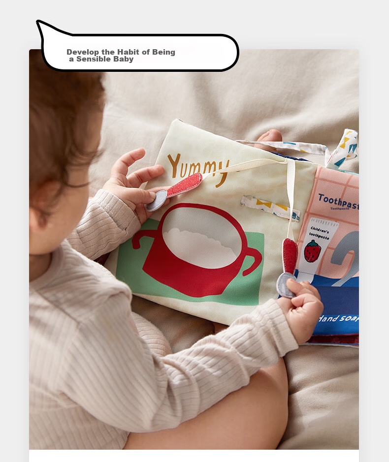 Babycare Baby Cloth Book, 3D Cognitive Tear-Resistant, for 6-12 Months, Parent-Child Interactive Toy - Advanced Level 8