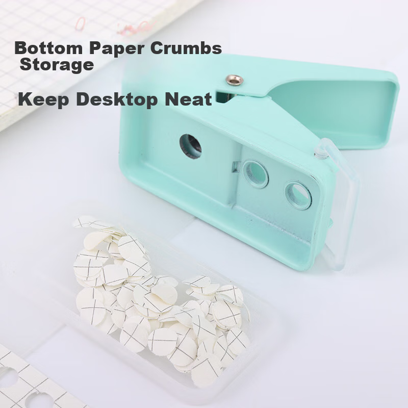 Touch Fish Mini Single-Hole Punch, Push-Button Labor-Saving Student Stationery Loose-Leaf Puncher, Green Portable