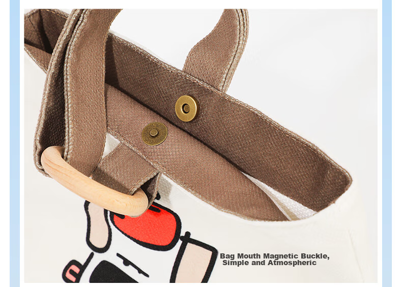Siwangongli Canvas Bag, Wooden Handle Bucket Bag, College Student Handbag, Casual Niche Gift, Leisure Bag, Commuter Bag 11