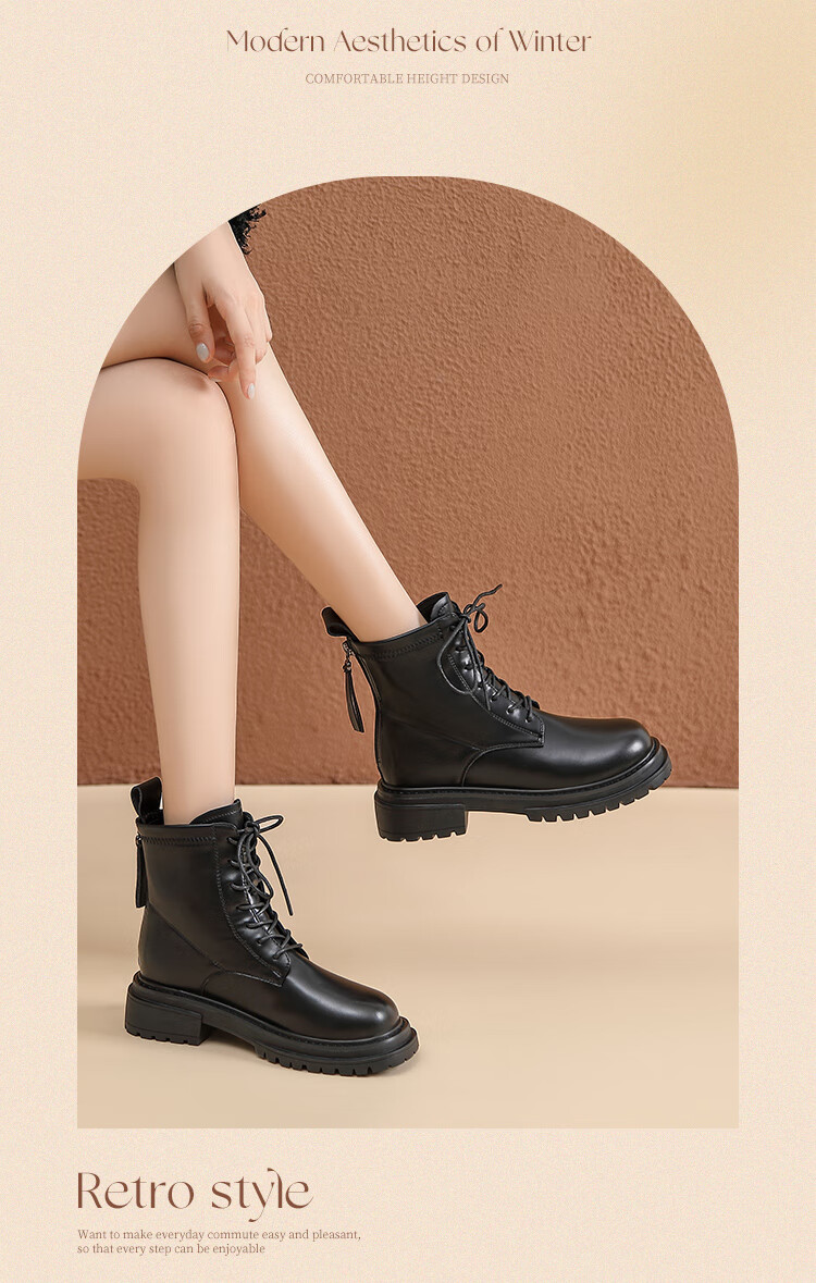 ZHR Martin Boots for Women, Autumn And Winter Retro Thick-Soled Women's Boots, British Style Lace-Up Versatile Ankle Boots, EH96, Black, Size 35 17