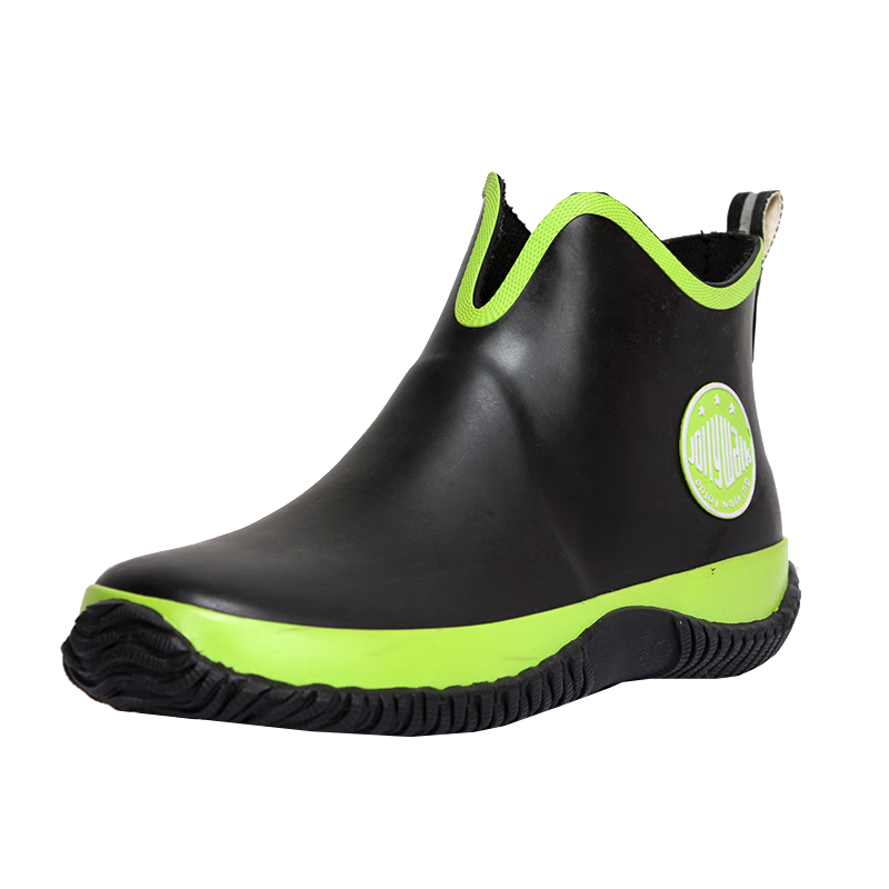 Jolly Walk Men's Water Shoes, Rain Boots, Short Waterproof Low-Top Fishing Car Washing Rubber Shoes, Fashionable Overshoes JW228 Black-Green 44