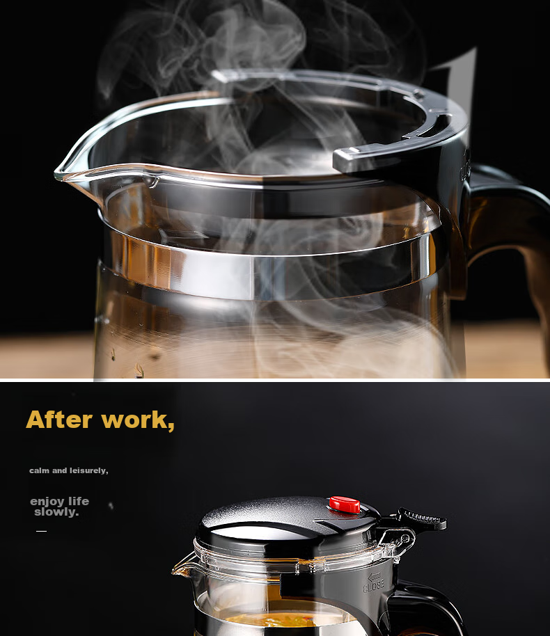 Ranye Glass Teapot with Heat-Resistant Cup, Press-Type Tea Infuser with Separate Compartments, 1000ml Simple Filter Tea Pot SY1000 16