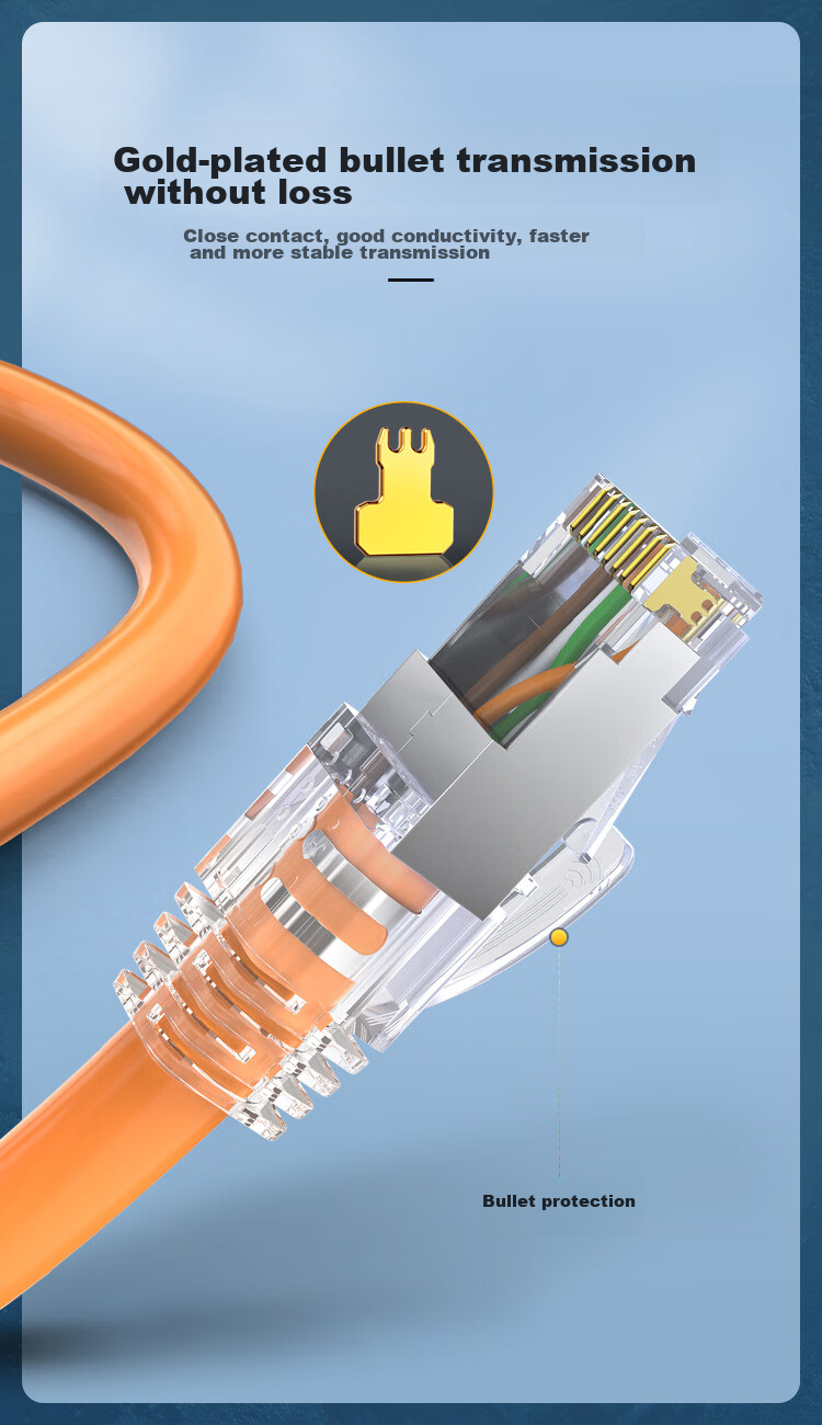 CHOOSEAL Cat6A Ethernet Cable, Single-Strand Pure Copper, Double-Shielded High-Speed Network Patch Cord, 10 Gigabit Network Connection for Broadband Gaming, Finished Cable, Orange, 5 Meters, QS2669C 9