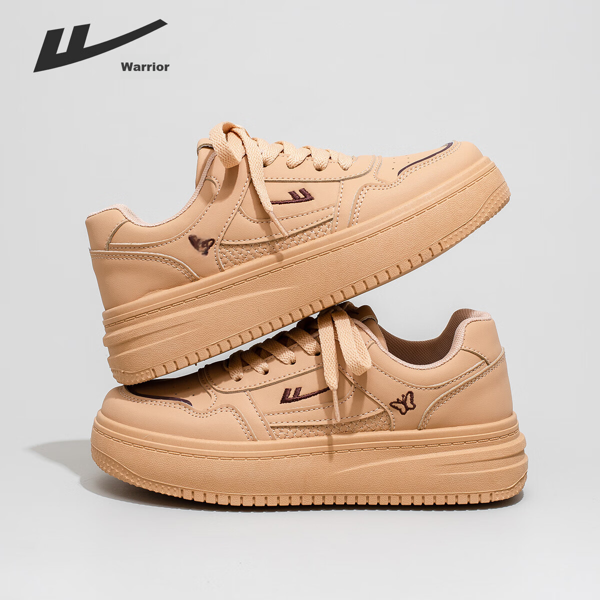 Warrior Women's Shoes, Thick-Soled Versatile White Sneakers for Spring And Autumn, New Sweet Casual Shoes, Student Sports Skateboard Shoes, Khaki Color, Size 38