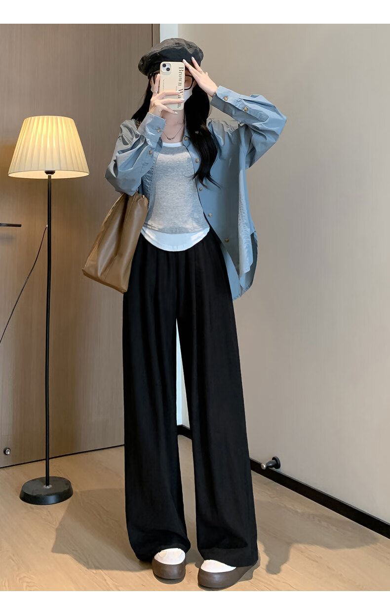 LangSha Lazy Style High Waist Loose Fit Floor-Length Pants for Women Spring and Summer Casual Wide Leg Pants 8