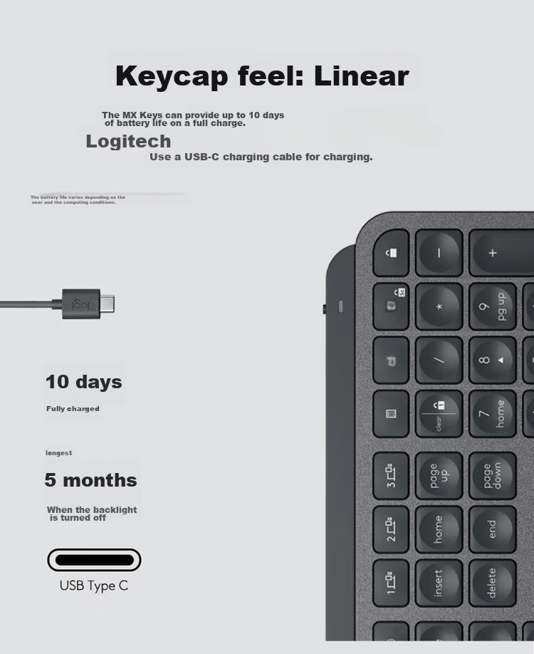 Logitech MX KEYS Professional Series High-Performance Business Keyboard Bluetooth Ultra-Thin Premium Office Keyboard Dark Gray [Bulk Purchase Discount] 15