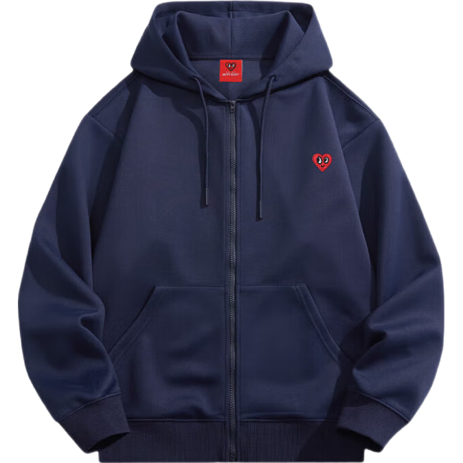 Chaersitaoxin [Wang Churan's Choice] Fleece-Lined Hooded Cardigan Sweatshirt for Men And Women, Simple Casual Jacket, Navy Blue, Size M