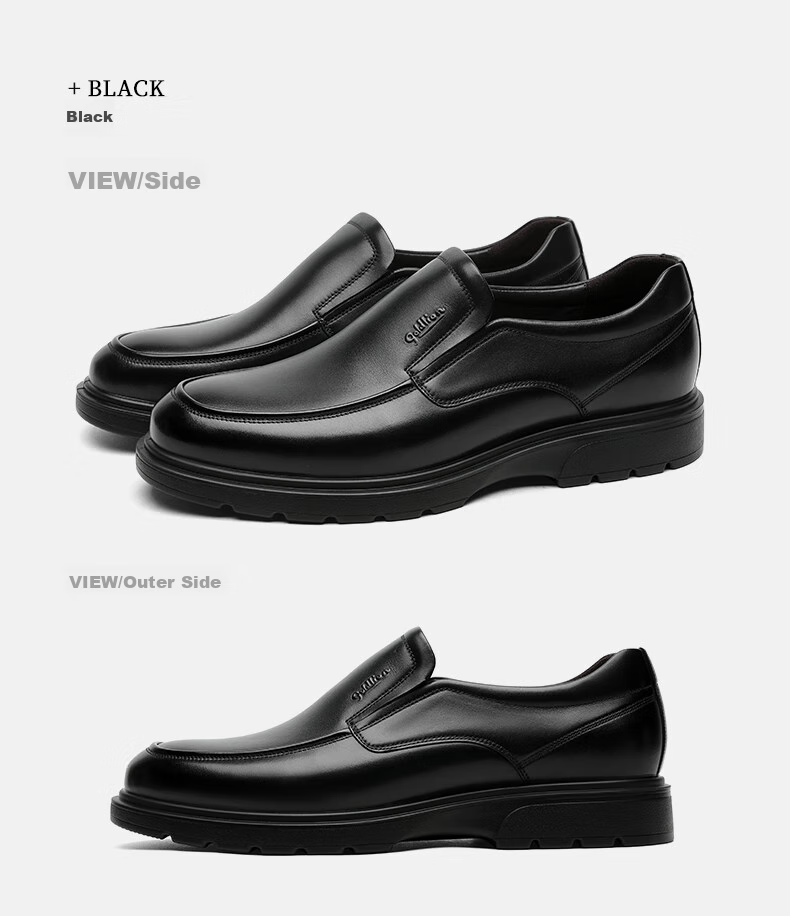 Goldlion Men's Shoes, Urban Fashion Simple Business Casual Shoes, Comfortable Slip-On Loafers, 59623040101A, Black, Size 41 15