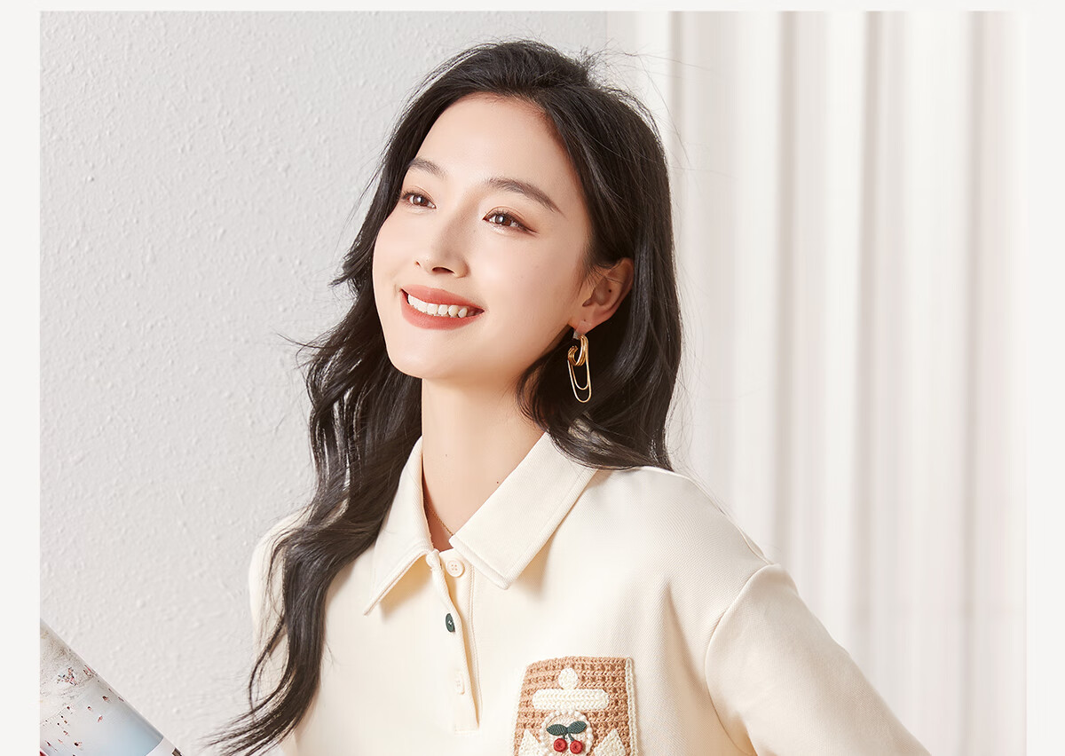 Chushen Women's Spring And Autumn Sweatshirt, College Style POLO Collar, Cherry Decoration, Loose Casual Top, S13KW1097 1