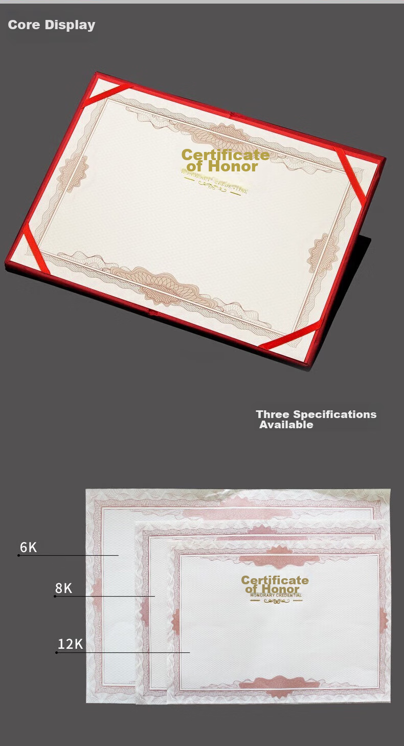 Ouliwen Honorary Certificate Gold-Stamped Award Certificate with Glossy Cover, High-End Employee Award, 8K Size, with 10 Inner Pages, Pack of 10 17