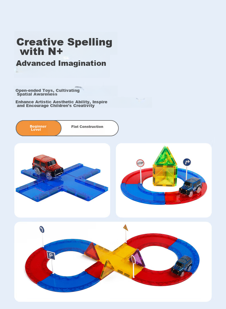 MAGPLAYER Children's Toy, Colorful Window Magnetic Tiles, Magnetic Building Blocks, Traffic Track Car Toys, Gift for Boys Aged 3-6, 82 Pieces 15