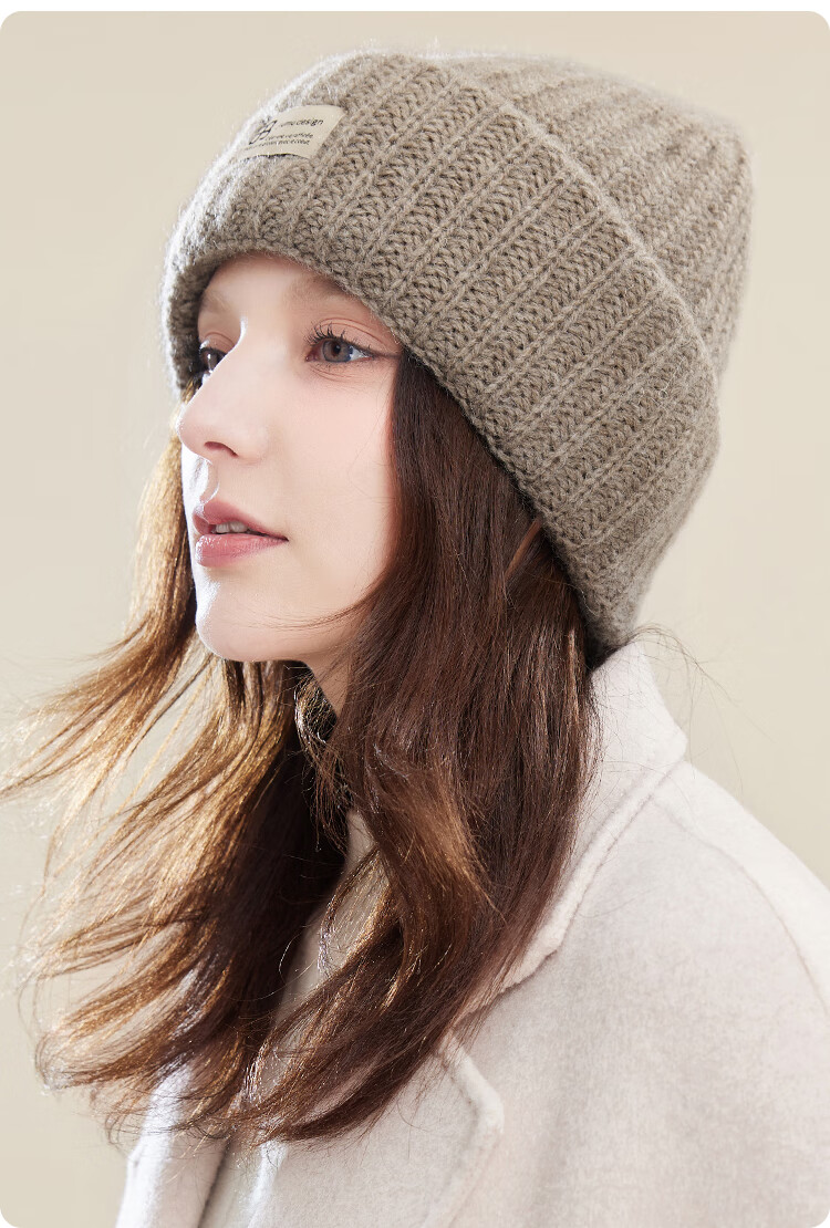 JIUMU Pure Wool Warm Knit Hat, Autumn And Winter Knitted Cap, Cold Hat, Winter Hat, Outdoor Ear Protection Cold-Resistant Cap for Women in Winter 16
