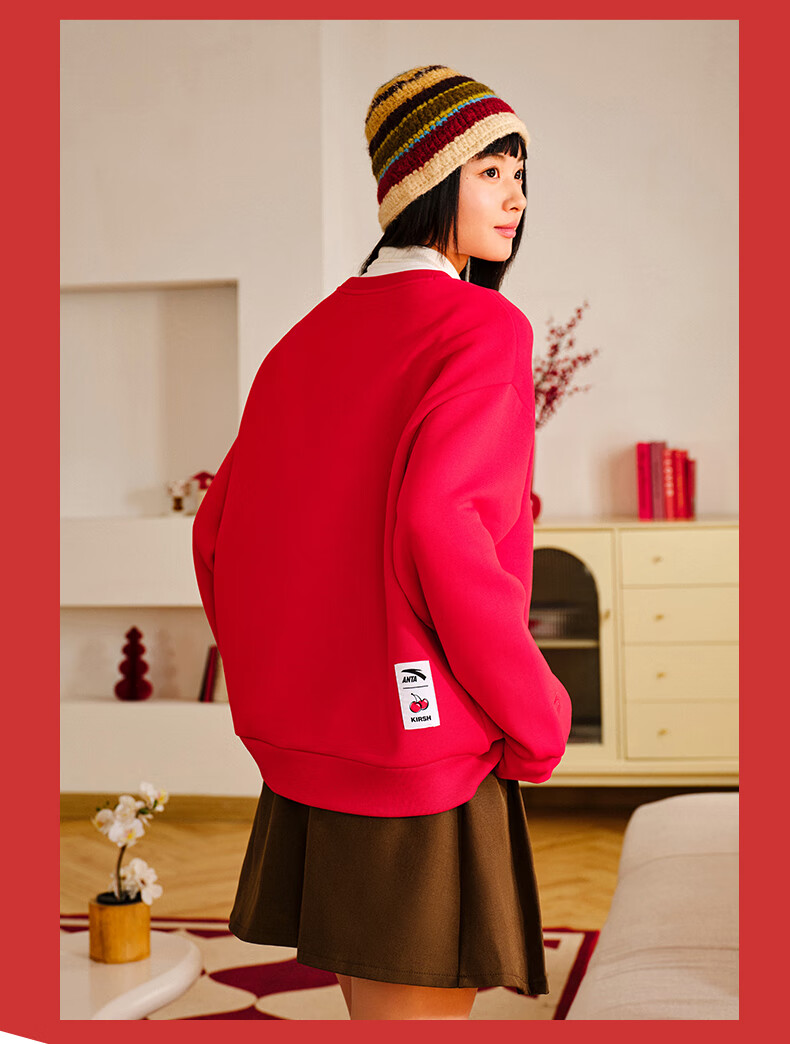 ANTA ×kirsh Collaboration | Cherry Round Neck Pullover Sweatshirt for Women, New Autumn Trendy Sports Top 9