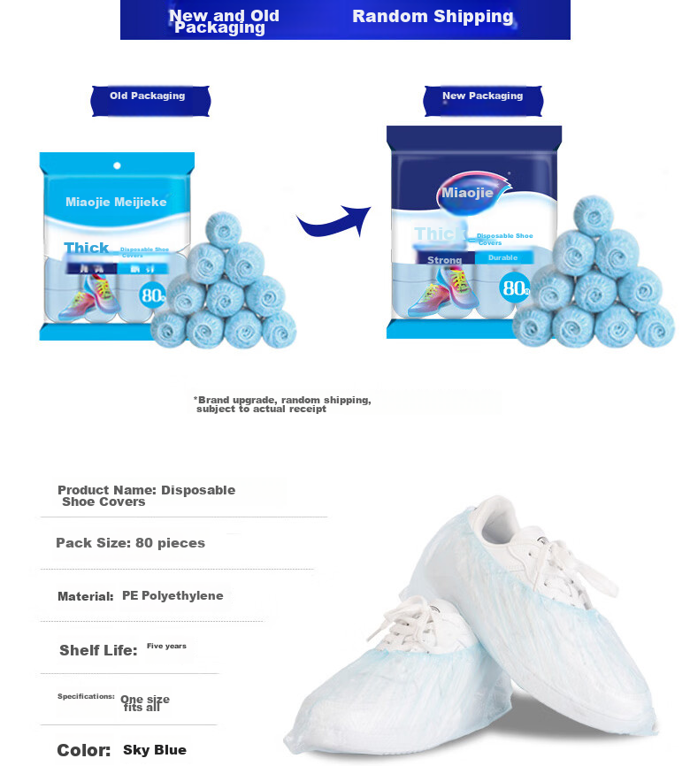 MIAOJIE PE Disposable Shoe Covers, 80 Pieces, Dust-Proof, Wear-Resistant, Thick And Durable (Sky Blue) 2