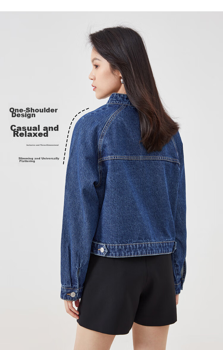 Sentubila Spring And Autumn Pure Cotton Denim Jacket, Short High-End Women's Clothing, Elegant Casual Versatile Top, Denim Blue, XL 17