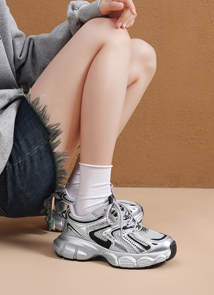 ZHR Spring And Autumn Dad Shoes for Women, Versatile Thick-Soled Casual Shoes, Breathable Mesh Sports Shoes for Women, BV63, Dark Gray, Size 35 13