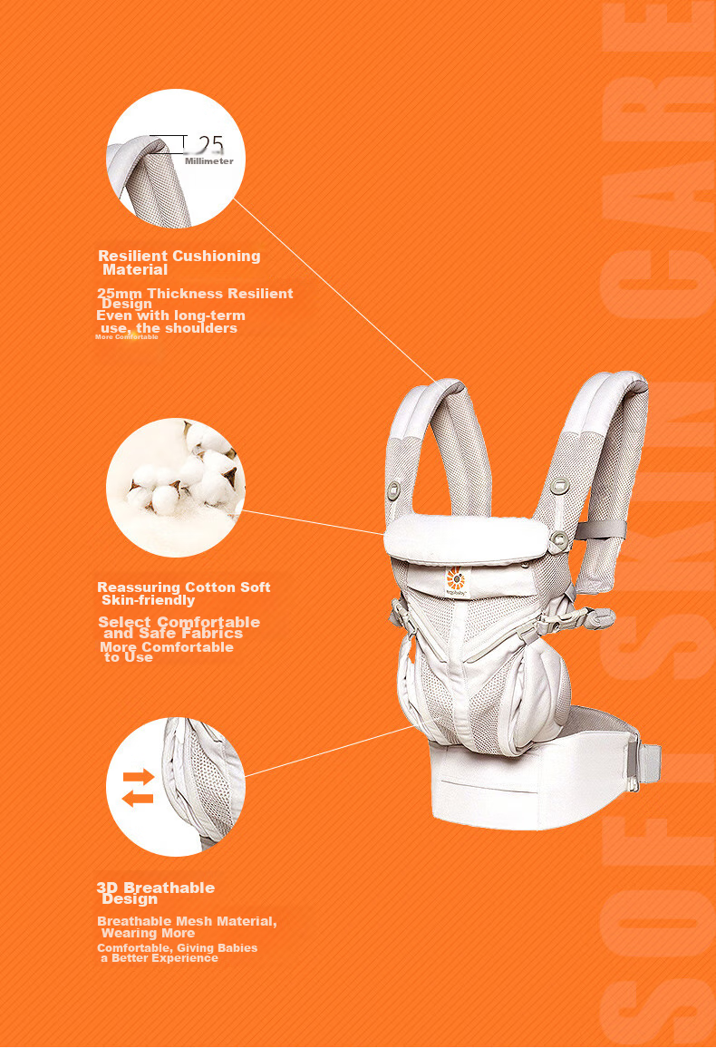 ERGObaby American Ergobaby Waist Stool, Baby Carrier, Omni Classic All-Stage, Soft And Breathable, Portable Baby Carrier, Gray 17