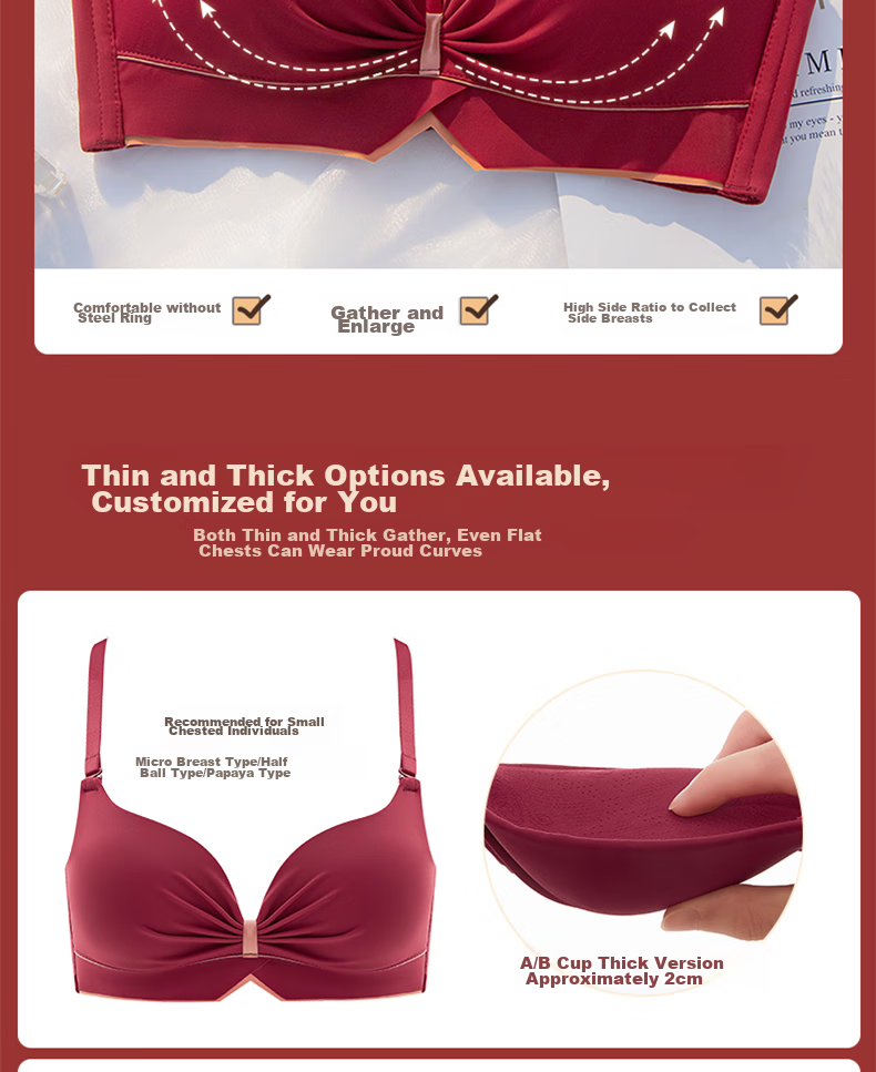 LangSha Zodiac Year Bra Set, Red Wedding, Small Chest Push-Up, Wireless, Horse Year, Side Support Bra, Women's Underwear, Size 32 6