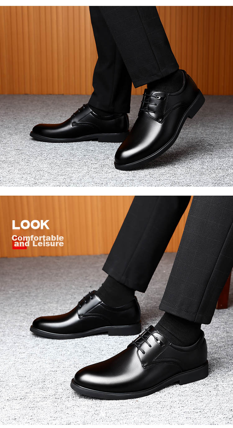 BEIOUTU Leather Shoes for Men, Formal Shoes, Fashionable Office Lace-Up Versatile Business Casual Shoes, Low-Top Men's Shoes, 8021 Black, Size 43 13