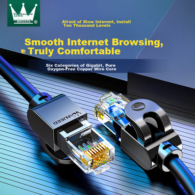 Сетевой кабель WANJEED Cat6 Ethernet, гигабитный высокоскоростной, 8-жильный витой, для домашней сети, мониторинга, широкополосный патч-корд, черный, 0.5 метра
