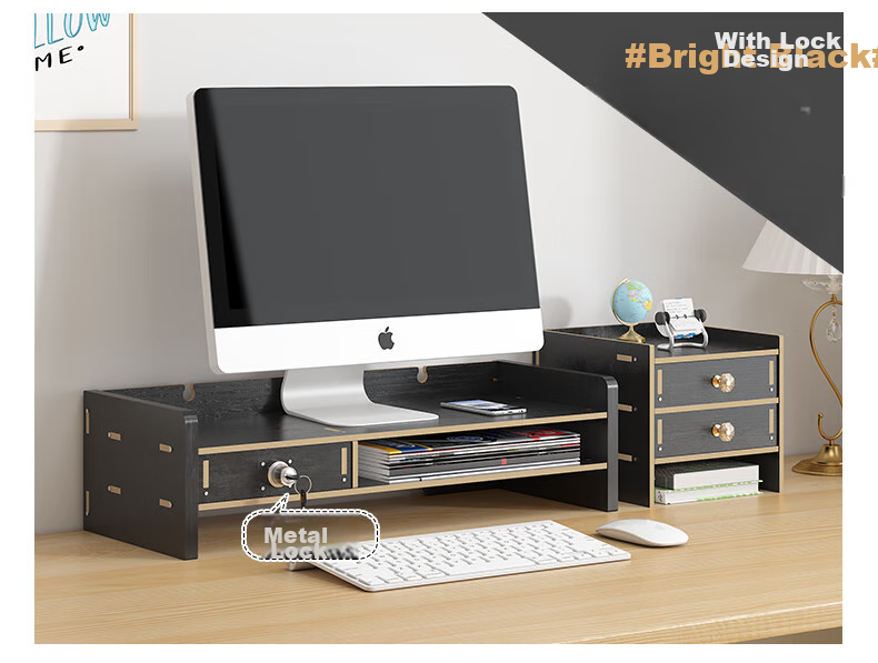 Shuranjia Monitor Riser Stand, Desktop Organizer with Drawer, Cherry Wood Color, SZ08-2 13