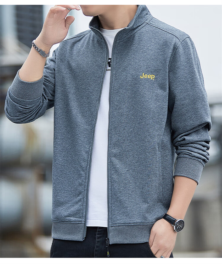 JEEP Men's Sweatshirt, Casual Cardigan Jacket for Spring And Autumn, Loose-Fitting Stand-Collar Top, Men's Clothing, Black, 4XL 14