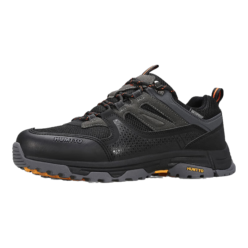 HUMTTO Waterproof Hiking Shoes, All-Season Low-Top Men's Non-Slip Trekking Shoes, Outdoor Casual Men's Footwear, Black/chestnut Color, Size 42