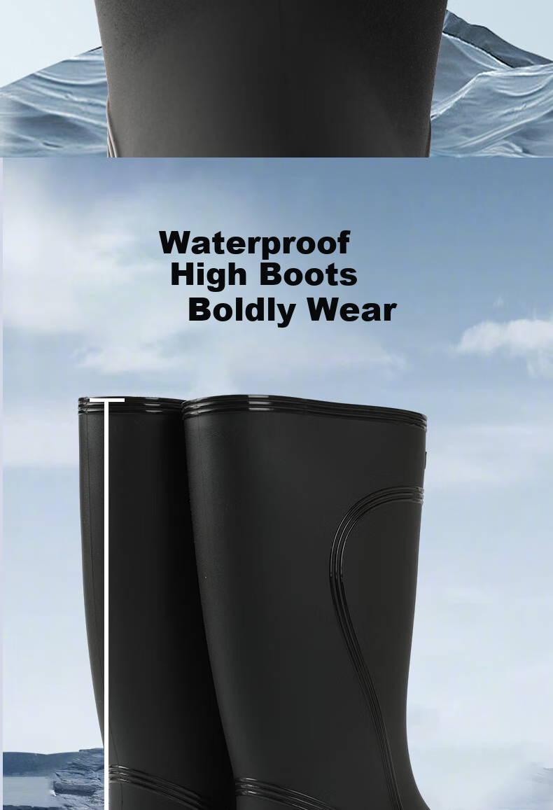 FOOTOPPO High-Top Rain Boots for Men, Non-Slip Waterproof Boots, Durable Overshoes, Outdoor Work Safety Water Shoes, Rubber Shoes for Me 9