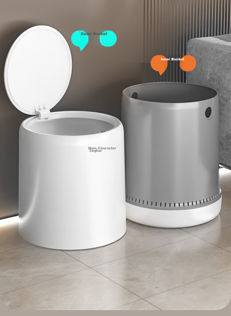 Jiabangshou Living Room Trash Can, Home Use 2026 New Model, 12.3L with Lid, Large Size, for Kitchen, Bathroom, Toilet, Bedroom, Air Pressure Bi 9