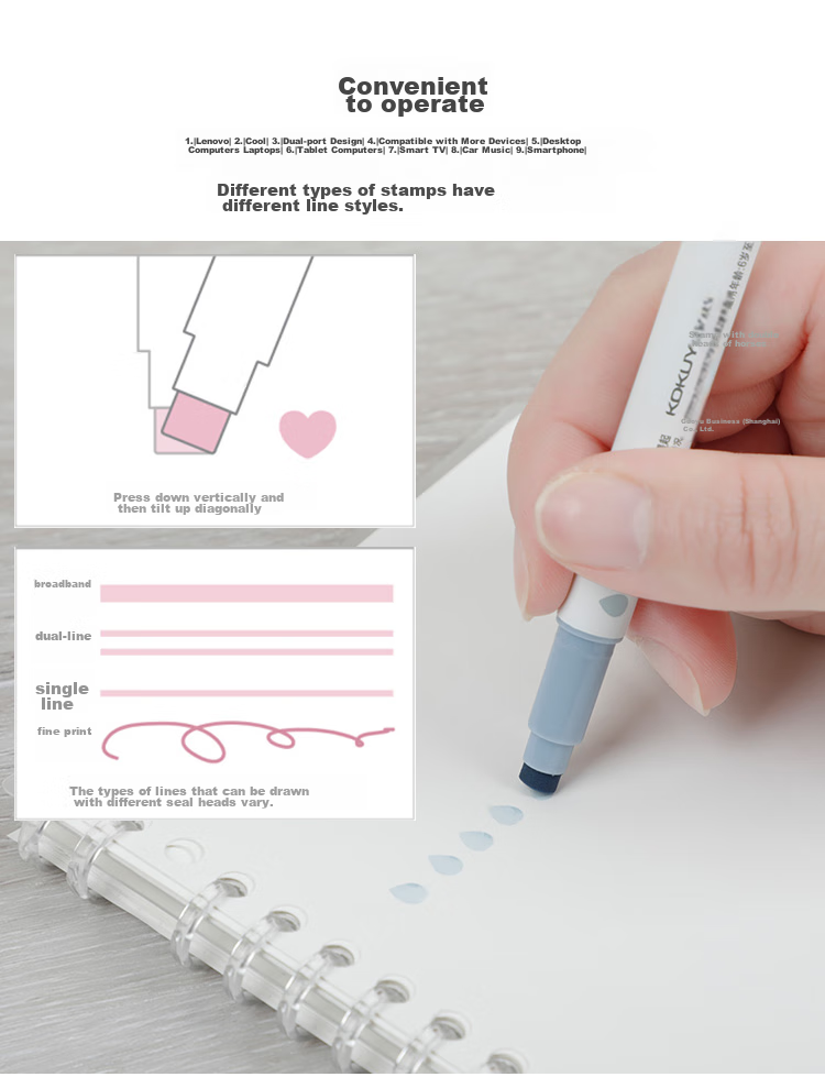 KOKUYO Campus Double-Sided Highlighter Pen, Student Marker for Highlighting And Note-Taking, DIY Stamp Pen for Journaling, Heart/pale Pink, 1 Piece WSG-PMW301P 6