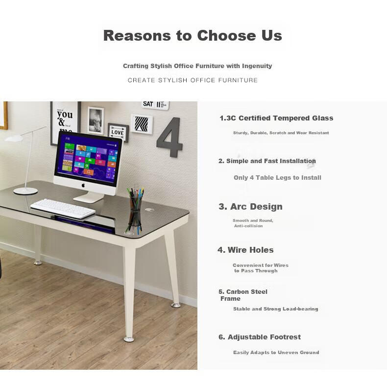 Fanshe Tempered Glass Computer Desk, Glass Desktop Workstation, Thickened Nordic Minimalist Office Desk 3