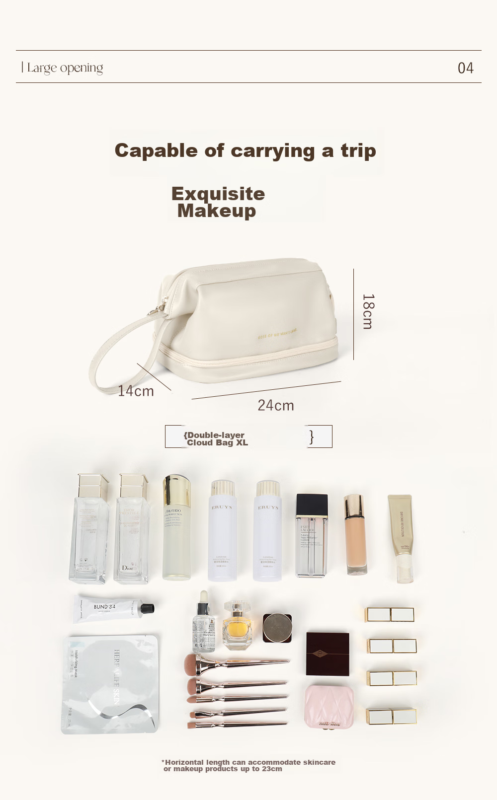 EACHY Large Capacity Portable Makeup Bag for Women, High-End Instagram Trendy Travel Toiletry Organizer Bag - Milk Apricot White XL 9