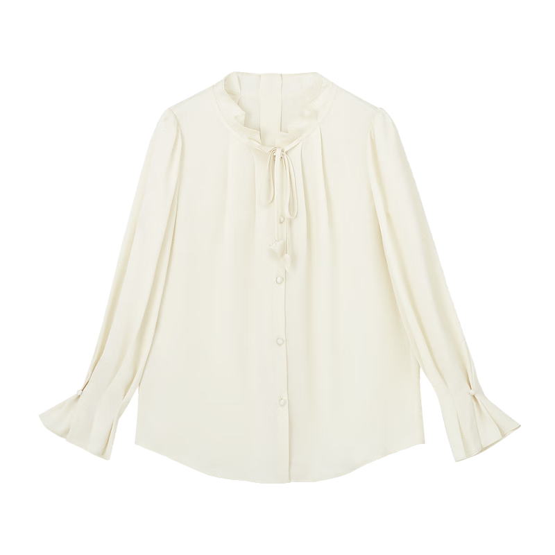 Dme [Ankeala Red] Elegant Office Blouse for Spring And Autumn, Wrinkled Shiny Ruffle Puff Sleeve Shirt for Women's Wear Top