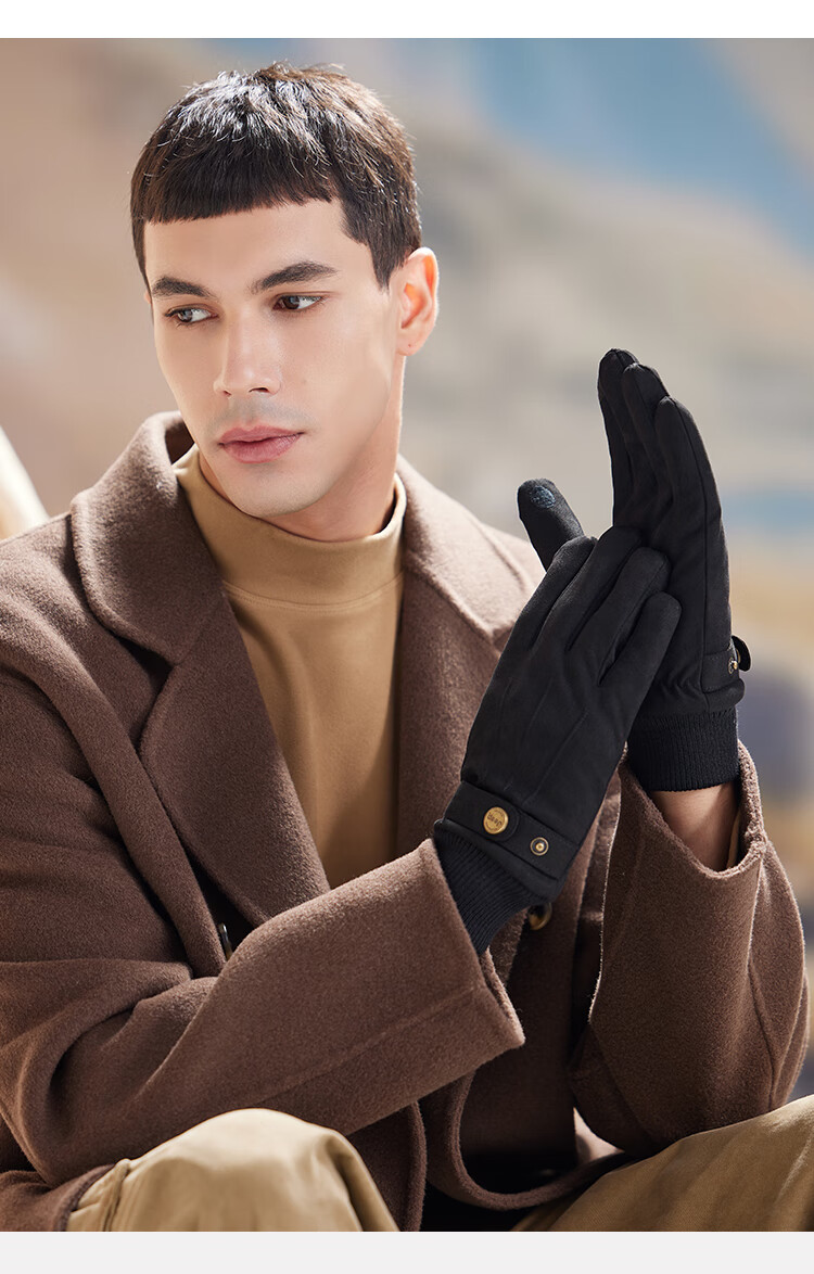 JEEP Winter Men's Fleece-Lined Thickened Leather Touchscreen Riding Gloves Windproof Warm Motorcycle Gloves 8