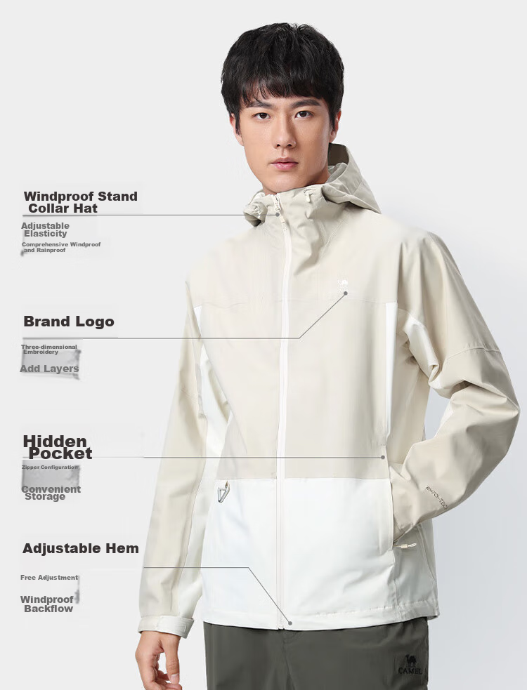 CAMEL [Yunchuan] Outdoor Mountain-Style Windproof And Waterproof Jacket, Men's Single-Layer Coat, Women's Color-Block Outdoor Camping Jacket 9
