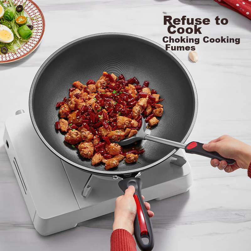 COOKER KING Non-Stick Wok 32cm Low-Smoke Flat-Bottom Frying Pan for Stir-Fry And Grilling, Compatible with Induction Cooker And Open Flame, Model WG15068