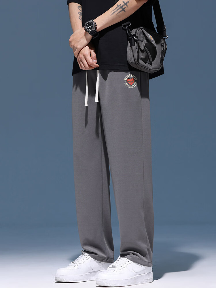 POUM Trendy Pants for Men, Spring And Autumn Thin Quick-Dry Draping Cool Wide-Leg Straight Trousers YM09 Black L 9