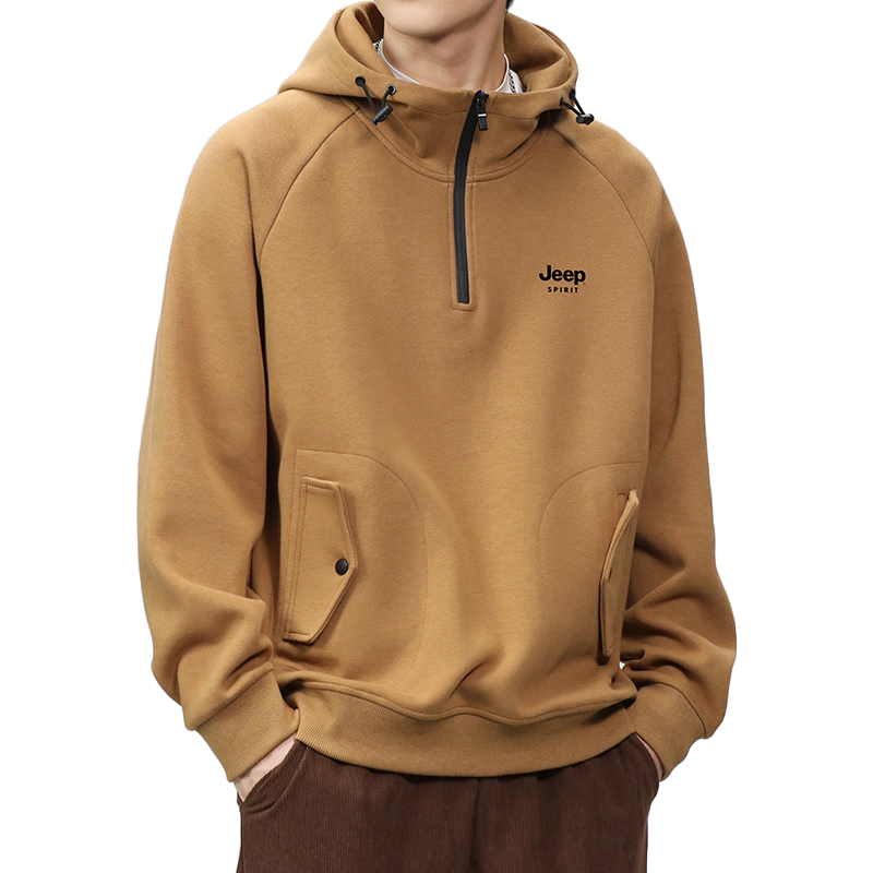 JEEP SPIRIT Men's Hoodie Jacket, Autumn Long-Sleeve T-Shirt, American-Style Casual Base Layer, Trendy Clothing