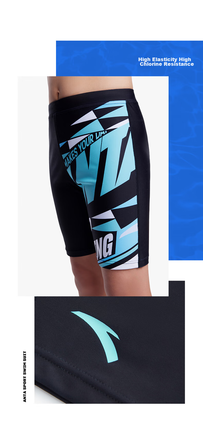 ANTA Children's Swim Shorts, Boys' Cartoon Print, Knee-Length Swimming Trunks, for Older Kids, Professional Sports Training, Quick-Drying Swim Shorts for Boys 6
