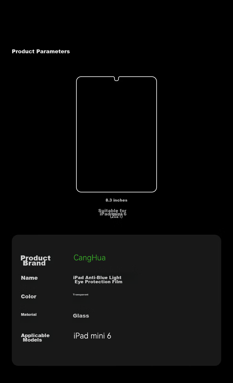 CangHua Tempered Glass Screen Protector for IPad Mini 6/7, Eye Protection Anti-Blue Light, 2024 Model 8.3-Inch Mini 6/7 Protective Film, Full Coverage Anti-Fingerprint Screen Protector for Apple Tablet 17