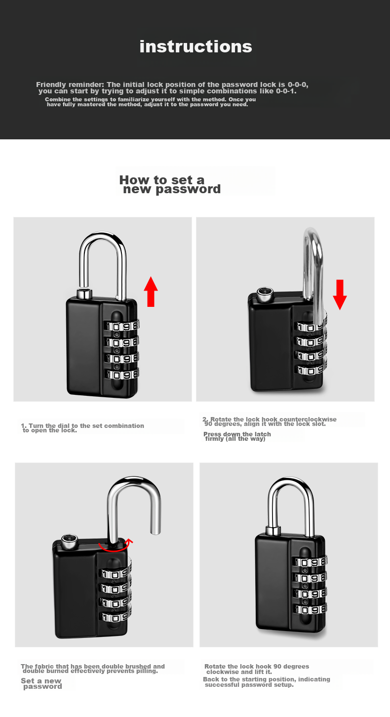IGear Large Four-Digit Combination Padlock Storage Cabinet Anti-Rust Lock Gym Dormitory Door Lock Toolbox Lock with Security Key 9