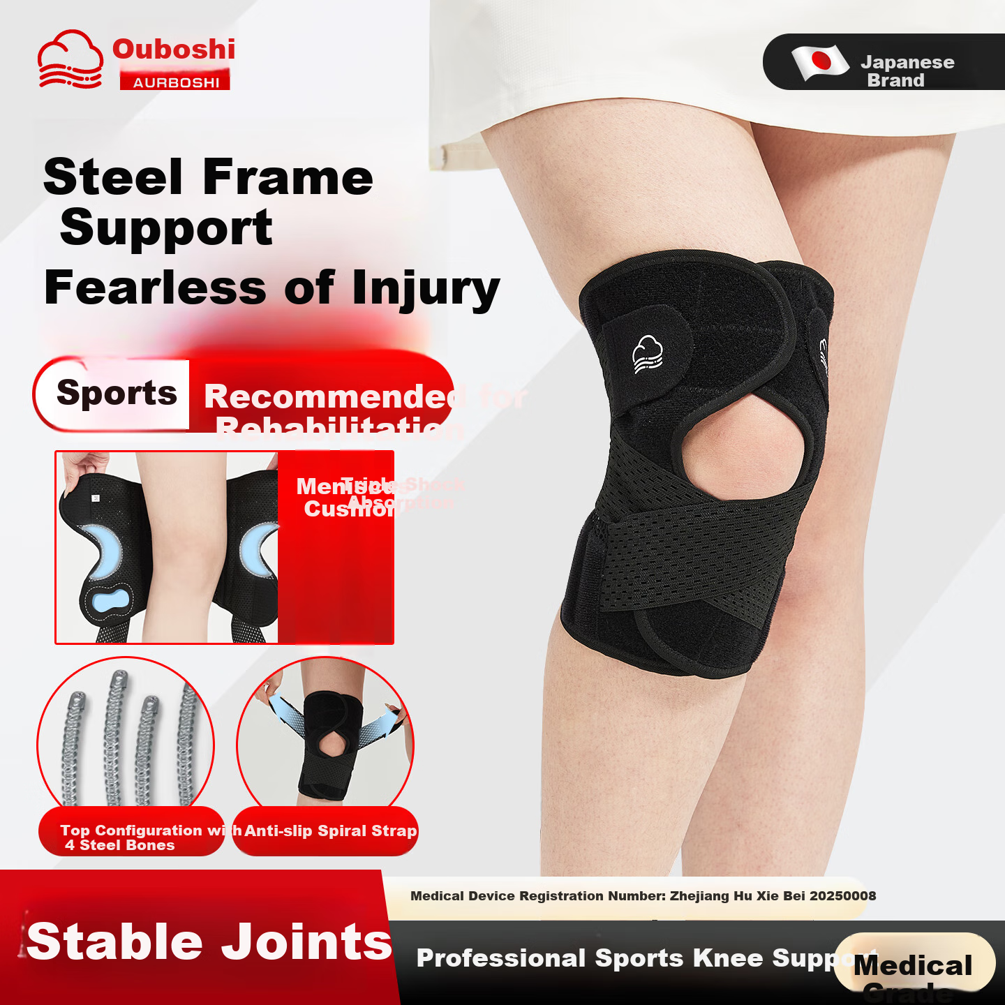 AURBOSHI Japanese Sports Knee Brace for Pain Relief, Synovitis, Joint Pain, Meniscus Injury, Medical Knee Support for Men And Women, Suitable for Hiking And Running