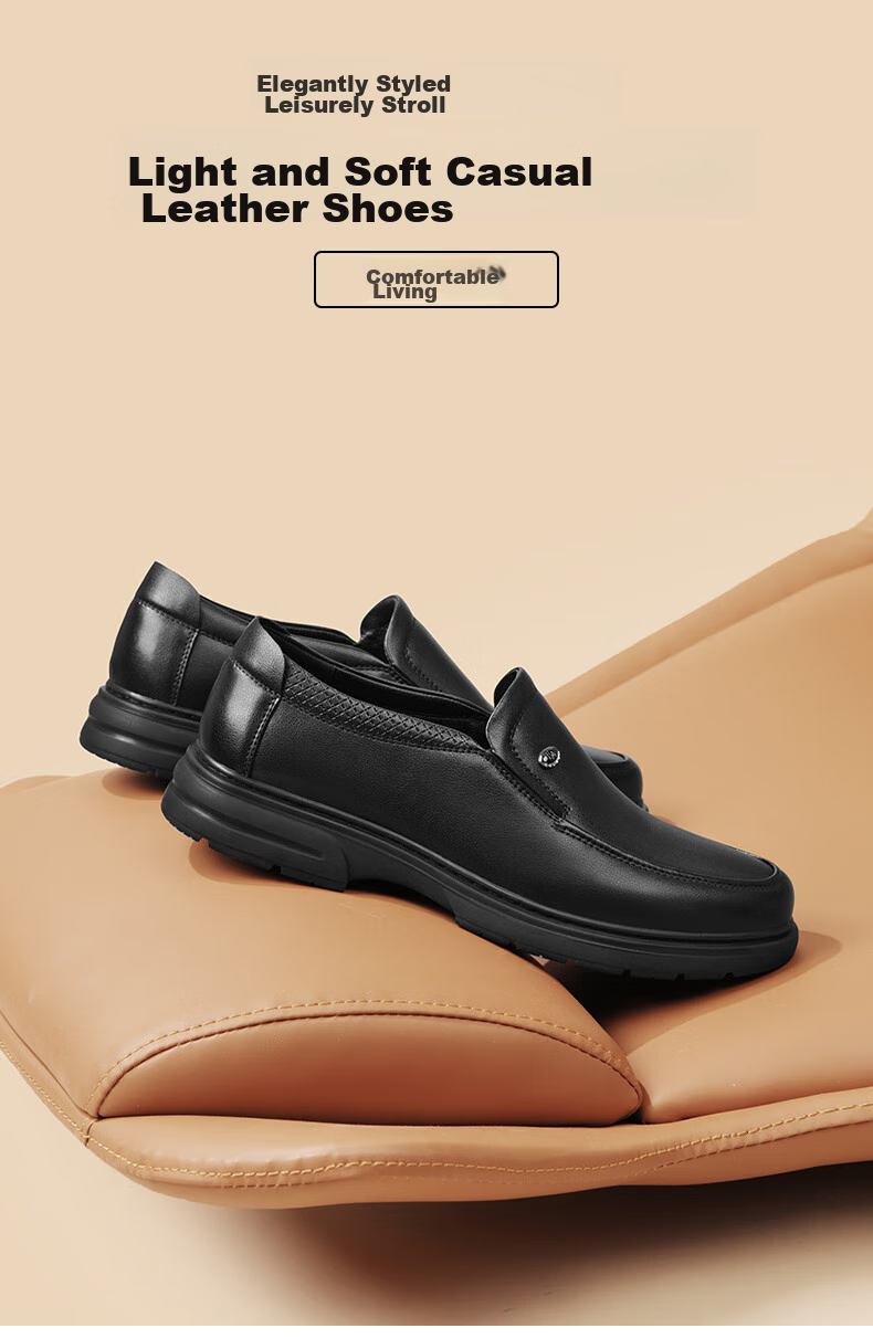 HLA Men's Leather Shoes, Business Casual Slip-On Shoes HAAPXM2FAL214, Black, Size 38 1