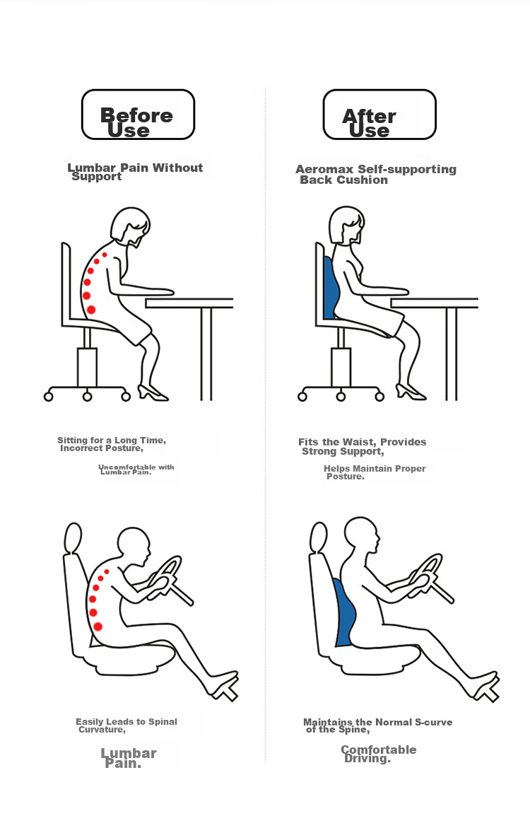 Aeromax Office Chair Back Cushion, Low Rebound Space Memory Foam Lumbar Support, Car Seat Backrest Pad 8